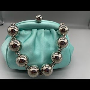 Tiffany&Co blue satin silver bead purse authentic